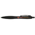 A black recycled pen featuring a clip for easy attachment and a logo.