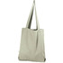 A grey tote bag with two long handles and a simple design. It features a branding logo.