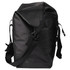 A black roll-top cooler with adjustable straps and buckles, featuring a sleek, waterproof design.
