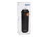 A drink bottle in black with a stainless steel lid, featuring a triple-wall design and an attached carrying handle.