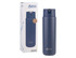 A drink bottle in navy blue with a sleek design, featuring a logo and packaged in a box.