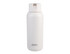 A drink bottle in a sleek white design, featuring a lid and a logo on the front.