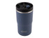 A drink bottle in navy blue with a black lid and a logo. It features a wide mouth and a drinking spout.