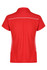 A red polo shirt with a collared neckline and white piping details, featuring a logo.