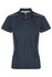 A dark teal women's polo shirt featuring a collar, short sleeves, and contrasting side stripes.