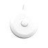 A white 1.5m tape measure with a round casing and a push-button mechanism. It features a logo on the casing.