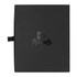 A black travel gift set with a logo, featuring a sleek and minimalist design.