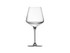 A wine glass with a unique ribbed design, featuring a clear glass body and a tall, elegant stem.