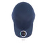A navy cap made of 100% polyester featuring a circular logo on the front.