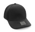 A black polyester/mesh cap featuring a textured mesh back and a sleek front panel with a logo.