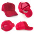 A red cap with a mesh back and a solid front, featuring a logo on the front panel.