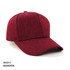 A maroon cap with a curved brim and a textured finish, featuring a small logo on the side.