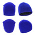 Acrylic beanie in bright blue with an inner lining, shown from multiple angles. Features a logo on the exterior.