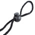 A black rope and toggle, featuring a round plastic bead and braided cord design.