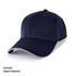 A navy and white structured cap with a logo, featuring a curved brim and breathable fabric.