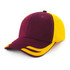 A maroon and yellow mesh knit cap featuring a structured design and a logo on the front.