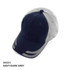 A navy and dark grey cap with a mesh design and a logo on the front.
