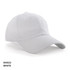 A white unstructured cap with a curved brim and a branding logo on the front.