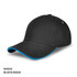A black cap with an aqua underbrim and a logo on the side. It features a classic curved peak design.