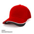 A red cap with white and black accents, featuring a logo on the front.