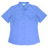 A short-sleeve, button-up shirt in a light blue shade, featuring a classic collar and a fitted design.