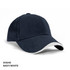 A navy and white cap with a smooth finish and a curved brim, featuring a logo on the front.