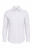 A long-sleeve button-up shirt in white with a pocket and a collar. It features a logo brand.