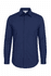 A navy blue long sleeve button-up shirt with a single chest pocket and a logo.
