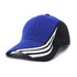 A cap featuring a blue and black design with white curved stripes and a visible logo.