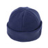 A polar fleece beanie in navy blue with a rolled cuff, featuring a simple design and soft texture.