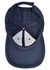 A navy blue cap featuring a structured design and a button at the top, with an inner lining visible.