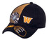 A black and gold cap featuring animal imagery and a logo. The cap has a structured design and curved brim.