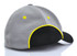 A grey cap with a black brim and yellow accents. The cap features a logo on the side.
