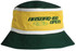 A bucket hat featuring a yellow and green design with a logo on the front.