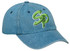 A denim blue cap featuring a green embroidered logo. The cap has a curved brim and adjustable strap.