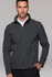A man wearing a grey soft shell jacket with a high collar and zippered pockets, featuring a logo.