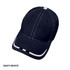 A navy and white cap featuring stitching details and a logo on the front.