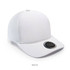 A white cap featuring a mesh design and a circular logo on the front.