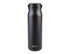 A drink bottle featuring a sleek black design, equipped with a secure lid and a logo.