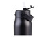A drink bottle in matte black with a flip-top lid and a carrying strap, featuring a discreet logo.