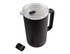 A drink bottle featuring a sleek black ceramic lined design, triple insulated, with a clear lid and handle, plus a lid cap.