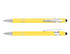 A yellow stylus pen with silver accents, featuring a glossy finish and a clip for easy attachment.