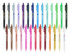 A collection of Virgo ball point pens in various colours including black, blue, green, and pink, arranged in rows.