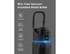 A drink bottle in black featuring a carry loop, BPA-free construction, and vacuum insulation with a glowing blue band.