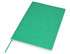 A green A5 notebook with a textured cover and a ribbon marker, featuring an unobtrusive logo.