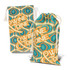A patterned cotton gift bag in blue, orange, and yellow with a drawstring closure. It features a logo.