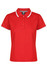 A red polo shirt featuring a classic collar and white accents, with a logo on the left side.