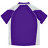 A purple and white polo shirt featuring a logo, designed for kids with a sporty appearance.