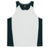 A white and dark green singlet featuring a logo, designed for kids.