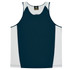 A dark navy blue and white singlet with a logo, featuring a classic sleeveless design.